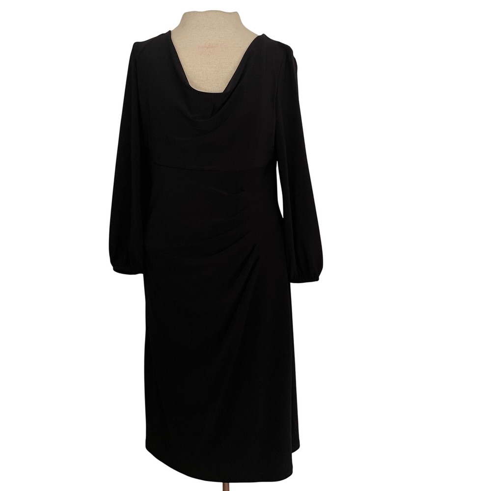 Lauren‎ Ralph Lauren Black Cowl Neck Ruched Midi Dress Women Size 12